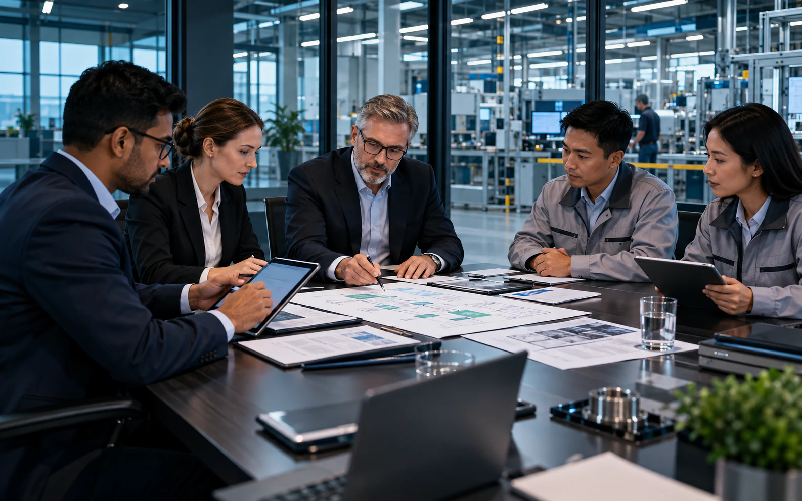 Independent auditors and operations leaders conducting a management system assessment